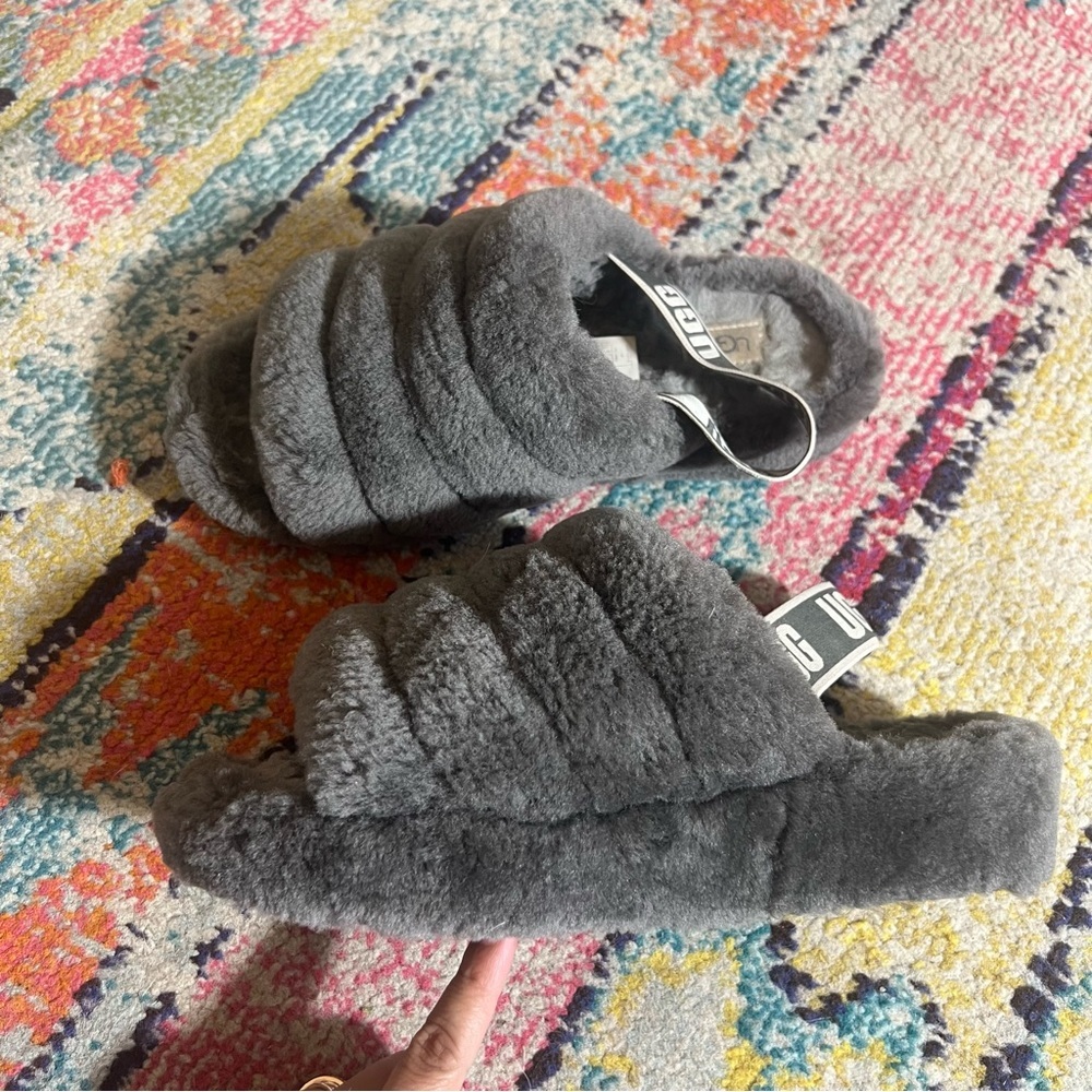 Ugg Fluff Yeah Charcoal Slides Size 9 - image 1